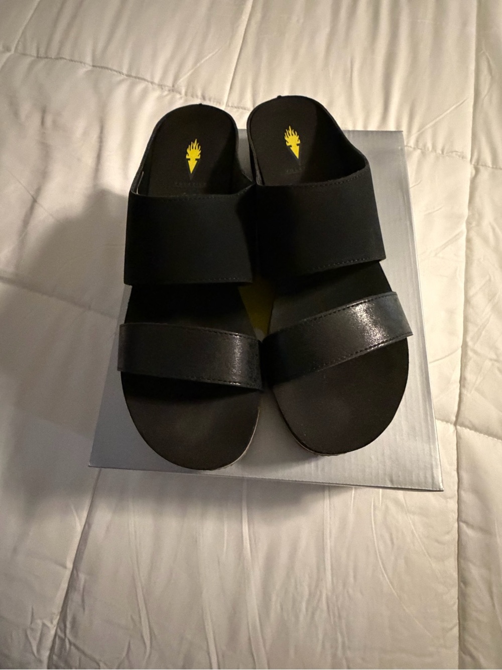 Volatile Black Double-Strap Slide Sandals